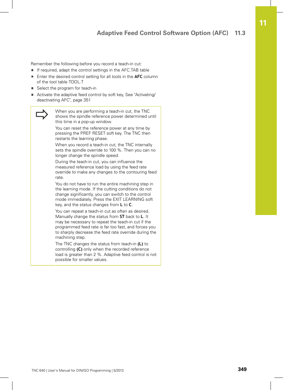 Adaptive feed control software option (afc) 11.3 | HEIDENHAIN TNC 640 (34059x-02) ISO programming User Manual | Page 349 / 620