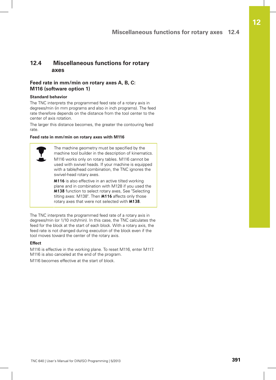 4 miscellaneous functions for rotary axes, Miscellaneous functions for rotary axes, Miscellaneous functions for rotary axes 12.4 | HEIDENHAIN TNC 640 (34059x-02) ISO programming User Manual | Page 391 / 620