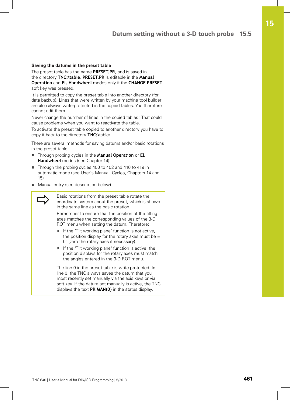 Datum setting without a 3-d touch probe 15.5 | HEIDENHAIN TNC 640 (34059x-02) ISO programming User Manual | Page 461 / 620