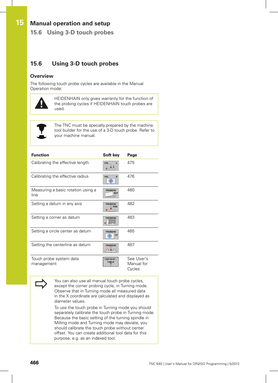 6 using 3-d touch probes, Overview, Using 3-d touch probes | HEIDENHAIN TNC 640 (34059x-02) ISO programming User Manual | Page 466 / 620