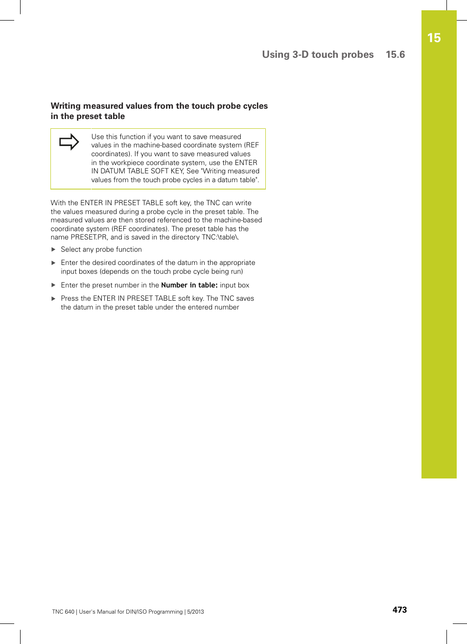 Using 3-d touch probes 15.6 | HEIDENHAIN TNC 640 (34059x-02) ISO programming User Manual | Page 473 / 620