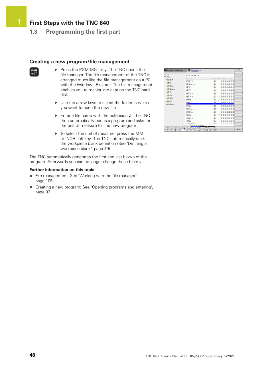 Creating a new program/file management | HEIDENHAIN TNC 640 (34059x-02) ISO programming User Manual | Page 48 / 620