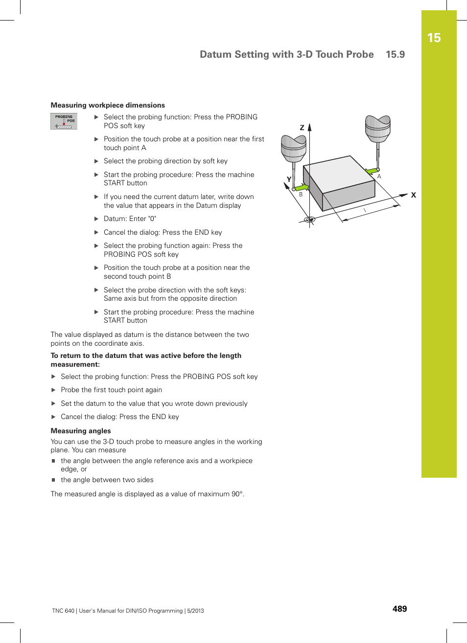 Datum setting with 3-d touch probe 15.9 | HEIDENHAIN TNC 640 (34059x-02) ISO programming User Manual | Page 489 / 620