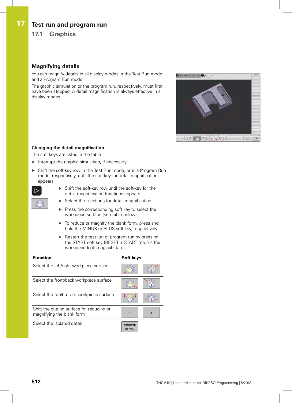 Magnifying details, Test run and program run 17.1 graphics | HEIDENHAIN TNC 640 (34059x-02) ISO programming User Manual | Page 512 / 620