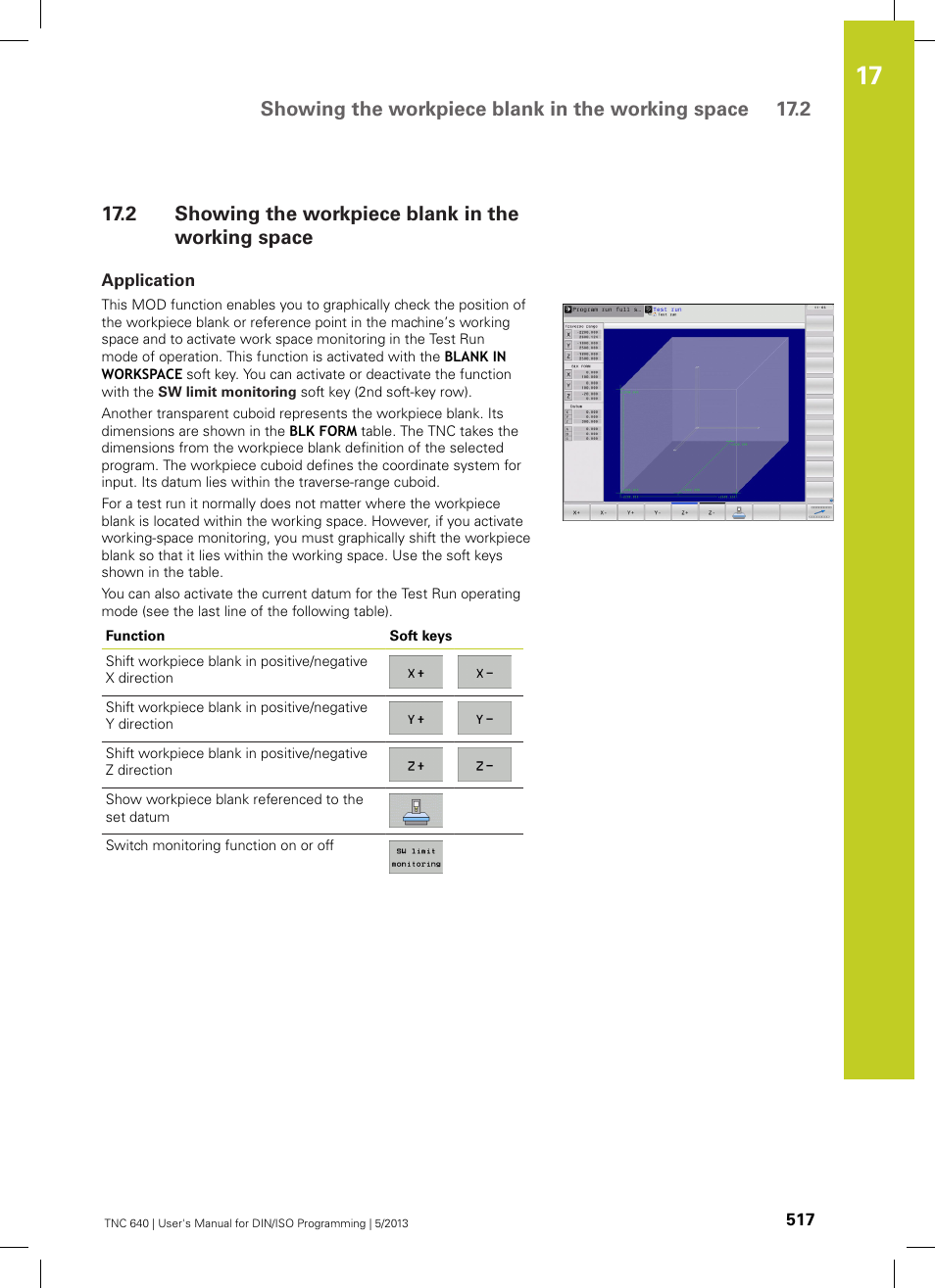 2 showing the workpiece blank in the working space, Application, Showing the workpiece blank in the working space | HEIDENHAIN TNC 640 (34059x-02) ISO programming User Manual | Page 517 / 620