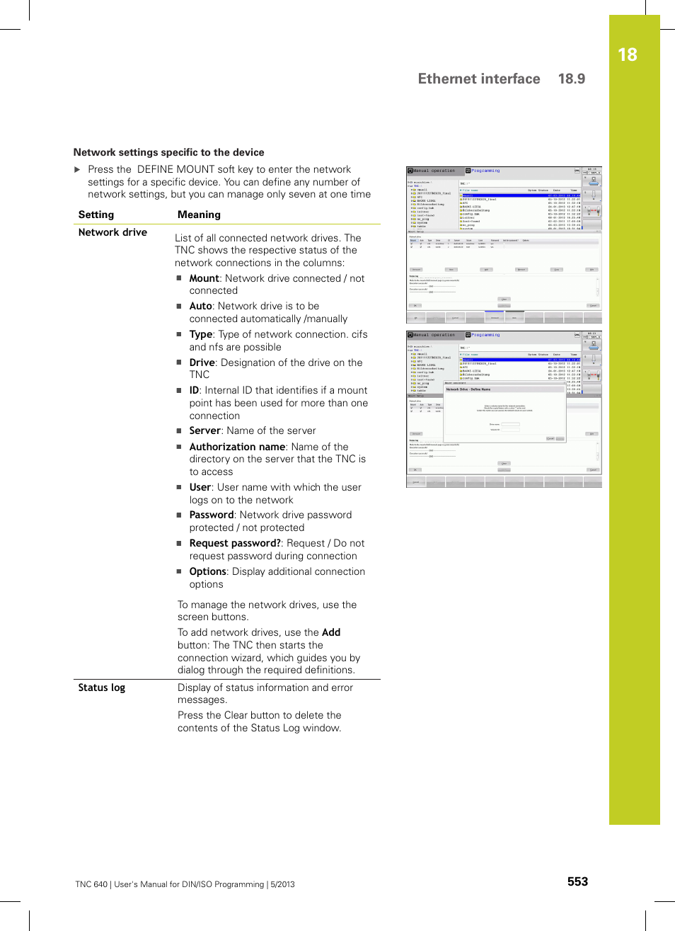 Ethernet interface 18.9 | HEIDENHAIN TNC 640 (34059x-02) ISO programming User Manual | Page 553 / 620