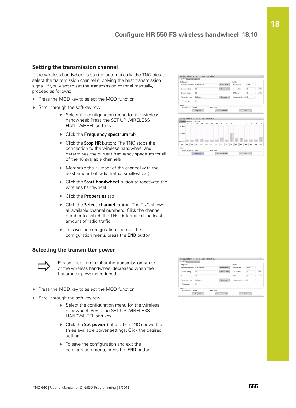 Setting the transmission channel, Selecting the transmitter power | HEIDENHAIN TNC 640 (34059x-02) ISO programming User Manual | Page 555 / 620
