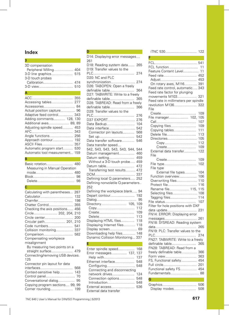 Index | HEIDENHAIN TNC 640 (34059x-02) ISO programming User Manual | Page 617 / 620