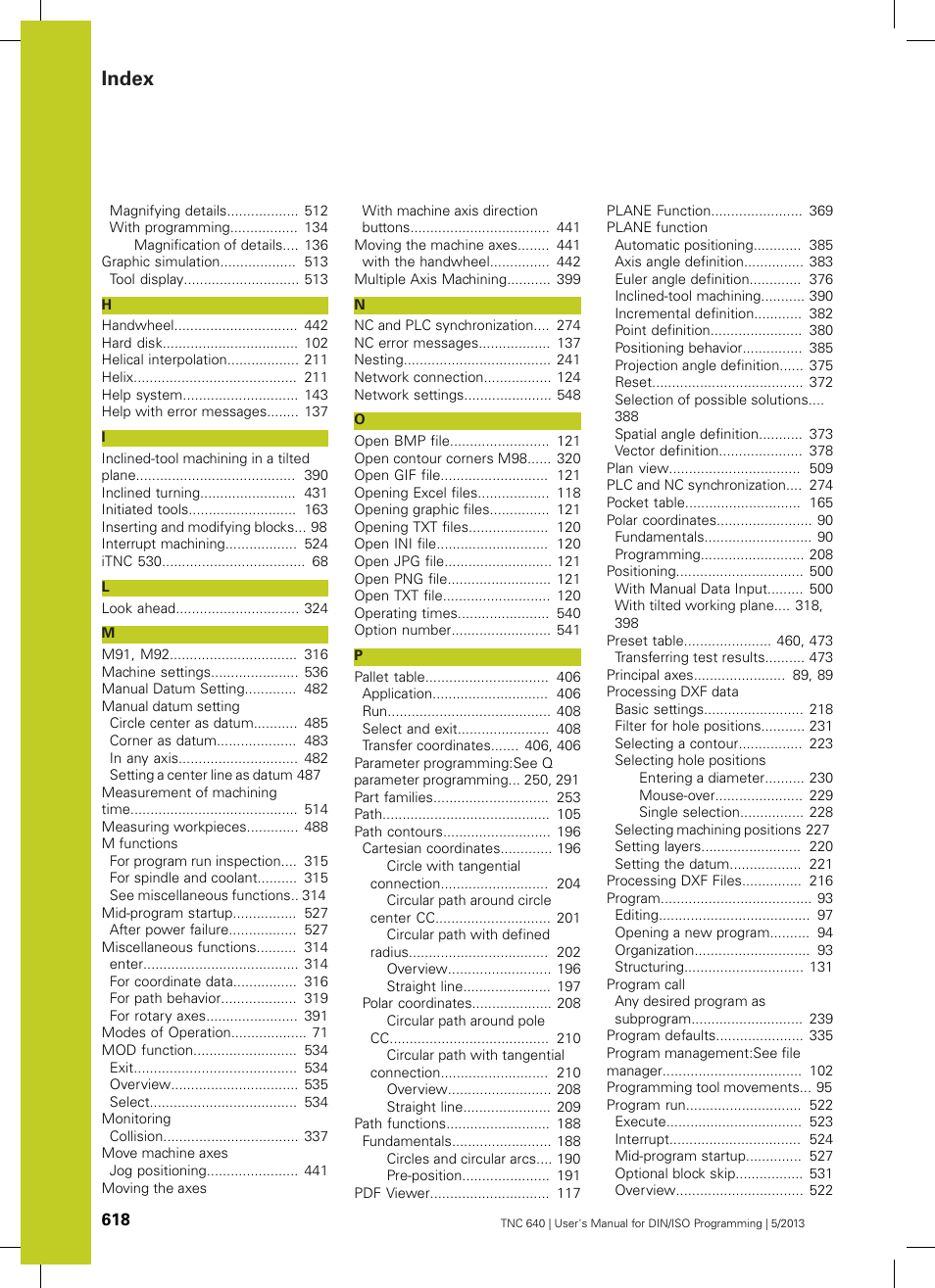 Index | HEIDENHAIN TNC 640 (34059x-02) ISO programming User Manual | Page 618 / 620