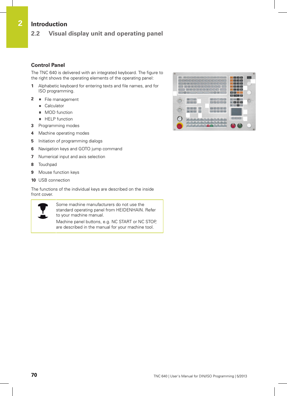 Control panel | HEIDENHAIN TNC 640 (34059x-02) ISO programming User Manual | Page 70 / 620