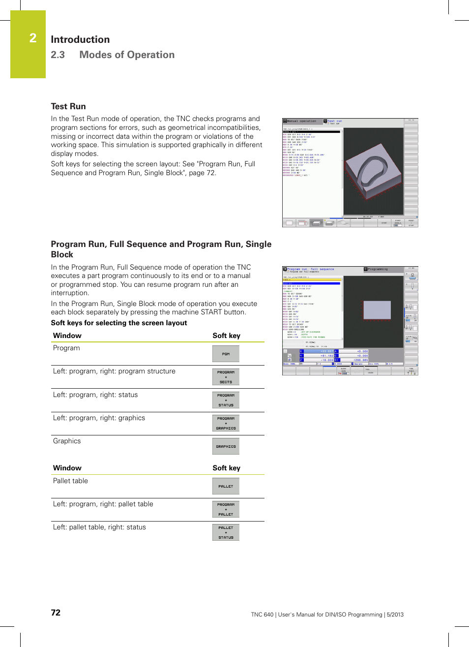 Test run, Introduction 2.3 modes of operation | HEIDENHAIN TNC 640 (34059x-02) ISO programming User Manual | Page 72 / 620