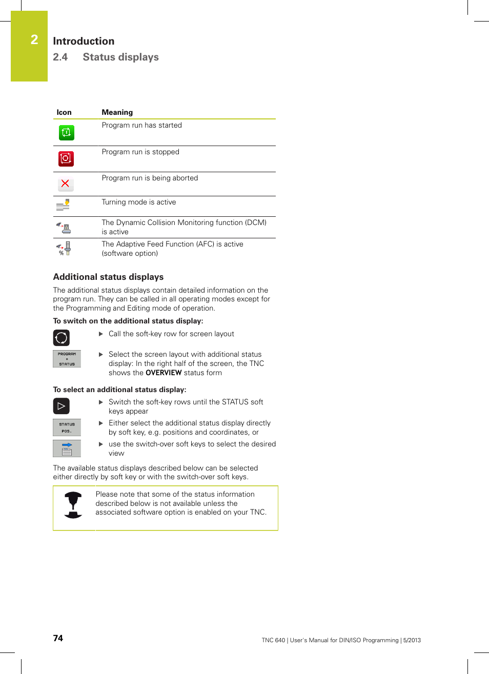 Additional status displays, Ab (additional, Introduction 2.4 status displays | HEIDENHAIN TNC 640 (34059x-02) ISO programming User Manual | Page 74 / 620