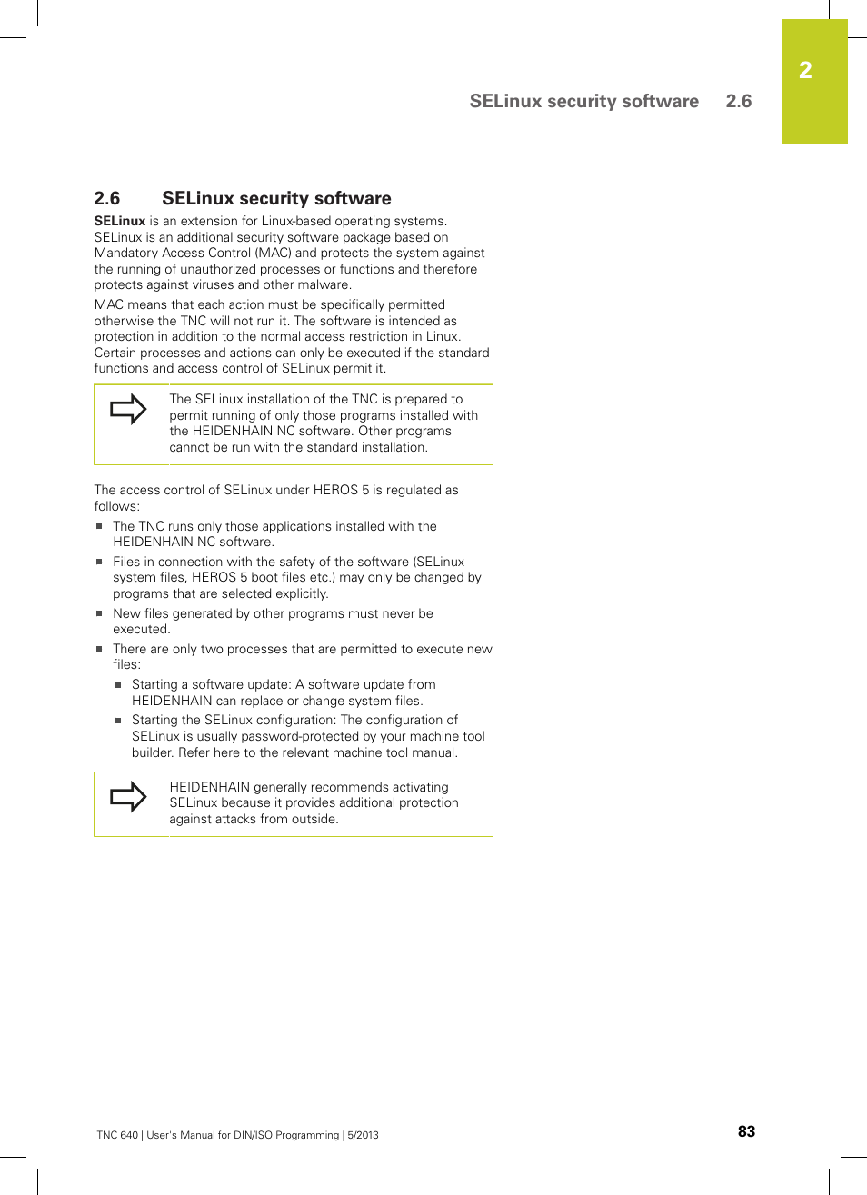 6 selinux security software, Selinux security software, Selinux security software 2.6 | HEIDENHAIN TNC 640 (34059x-02) ISO programming User Manual | Page 83 / 620