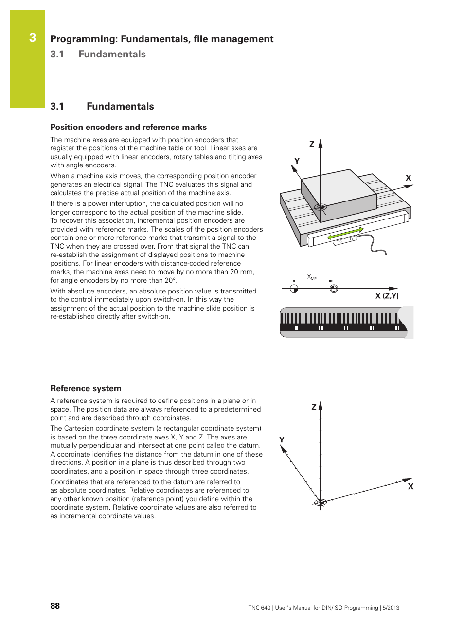 1 fundamentals, Position encoders and reference marks, Reference system | Fundamentals | HEIDENHAIN TNC 640 (34059x-02) ISO programming User Manual | Page 88 / 620