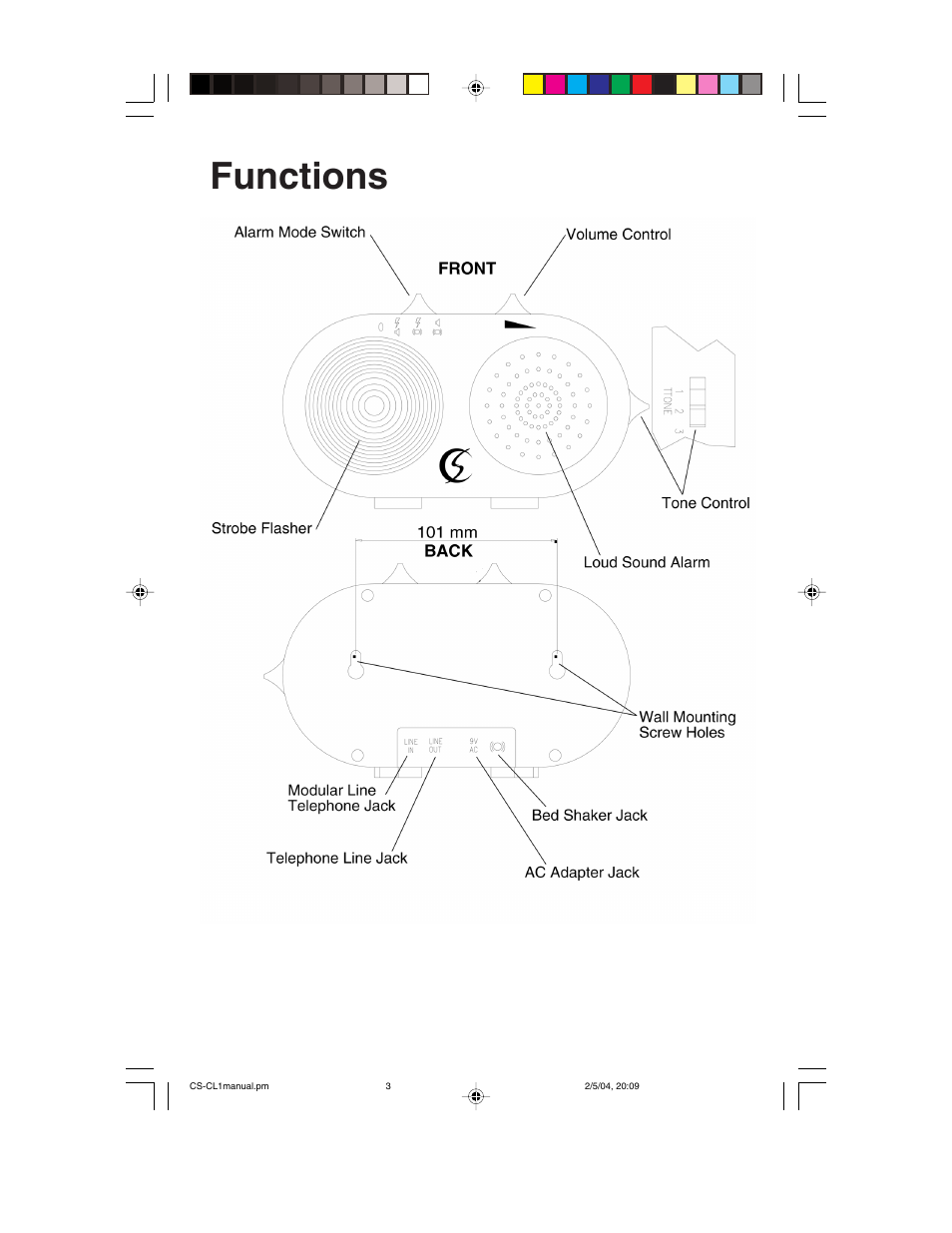 Functions | ClearSounds CL1 User Manual | Page 3 / 8