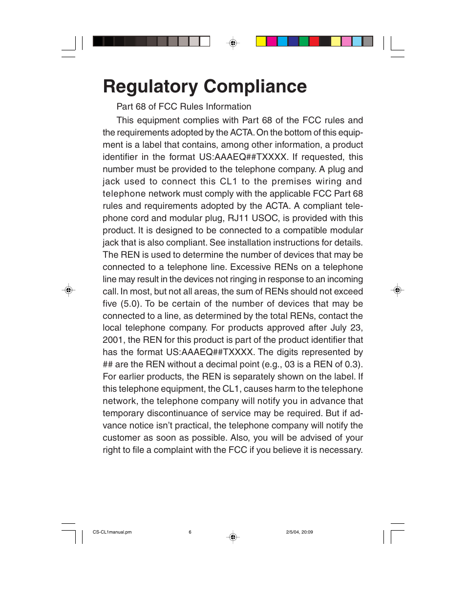Regulatory compliance | ClearSounds CL1 User Manual | Page 6 / 8