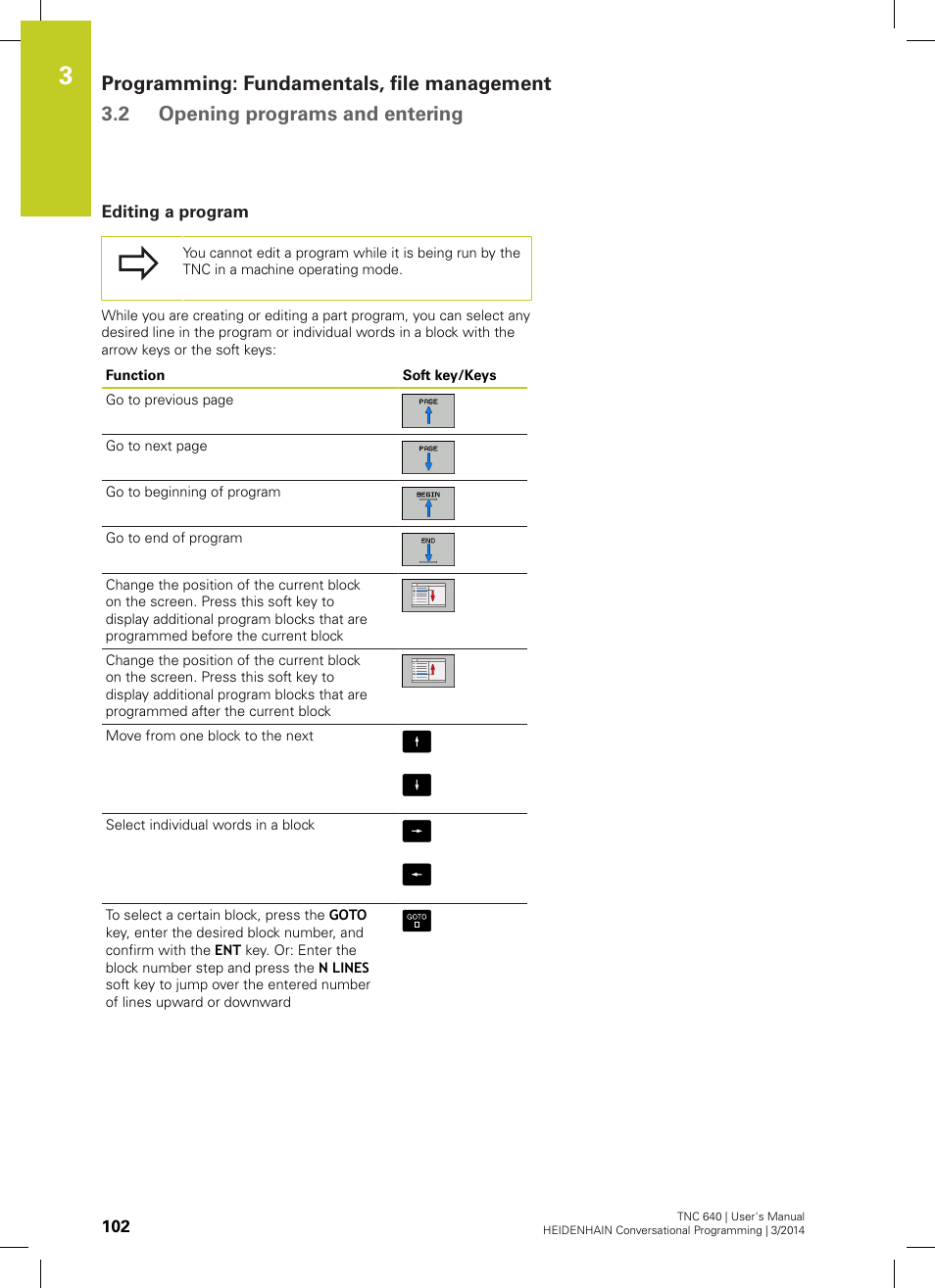 Editing a program | HEIDENHAIN TNC 640 (34059x-04) User Manual | Page 102 / 679