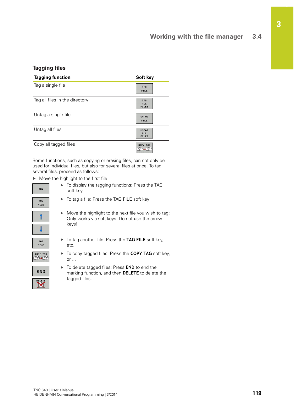 Tagging files, Working with the file manager 3.4 | HEIDENHAIN TNC 640 (34059x-04) User Manual | Page 119 / 679