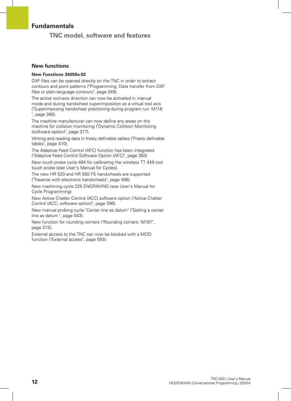 New functions, Fundamentals tnc model, software and features | HEIDENHAIN TNC 640 (34059x-04) User Manual | Page 12 / 679