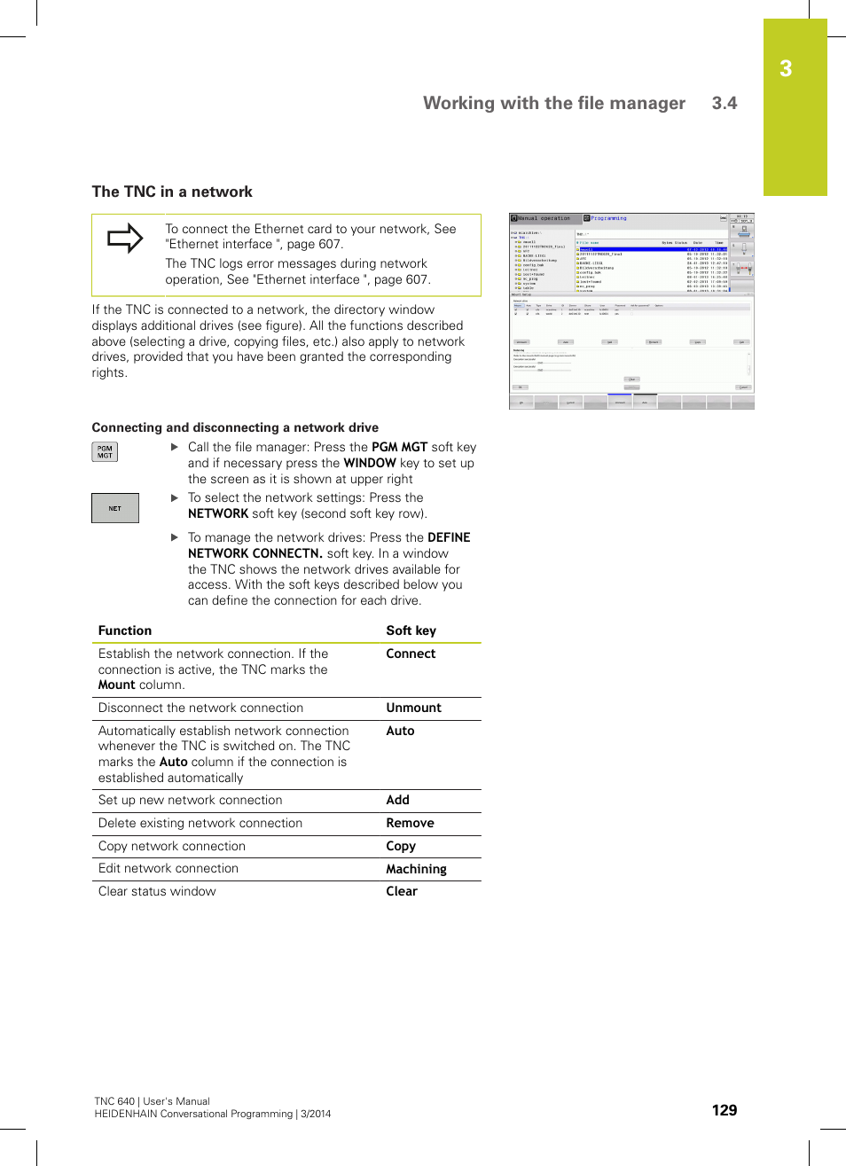 The tnc in a network, Working with the file manager 3.4 | HEIDENHAIN TNC 640 (34059x-04) User Manual | Page 129 / 679