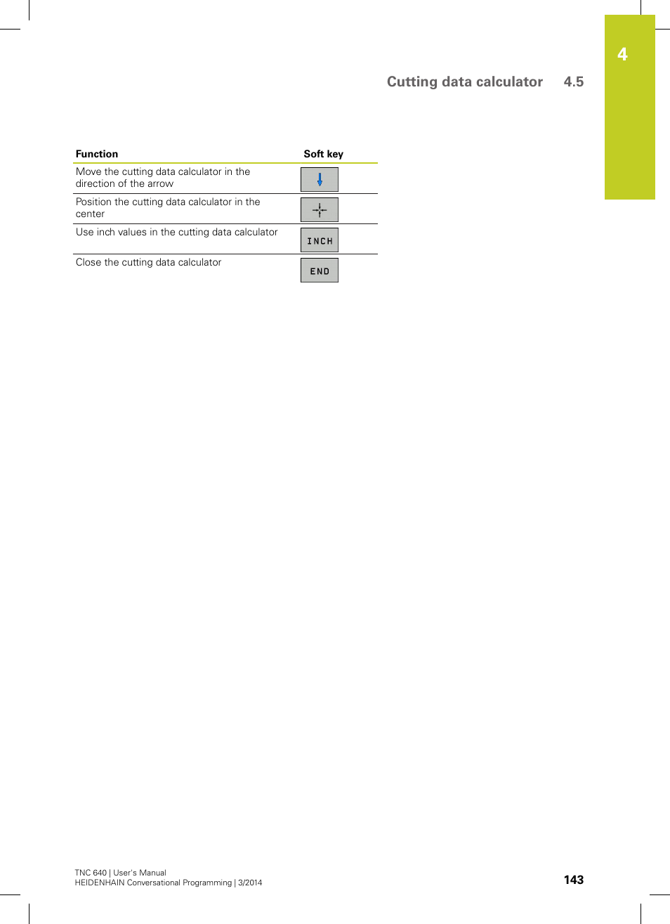 Cutting data calculator 4.5 | HEIDENHAIN TNC 640 (34059x-04) User Manual | Page 143 / 679