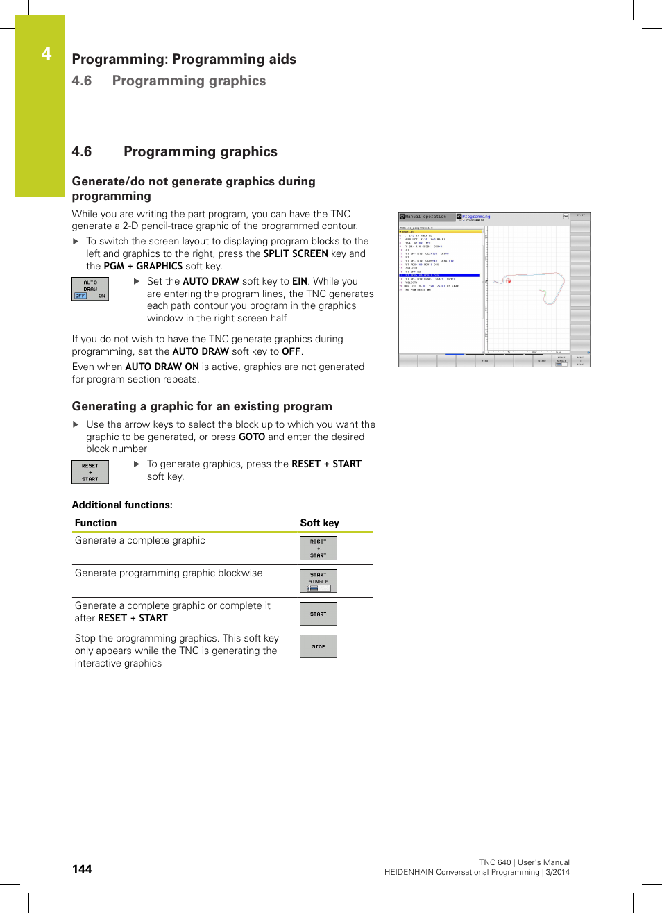 6 programming graphics, Generating a graphic for an existing program, Programming graphics | HEIDENHAIN TNC 640 (34059x-04) User Manual | Page 144 / 679