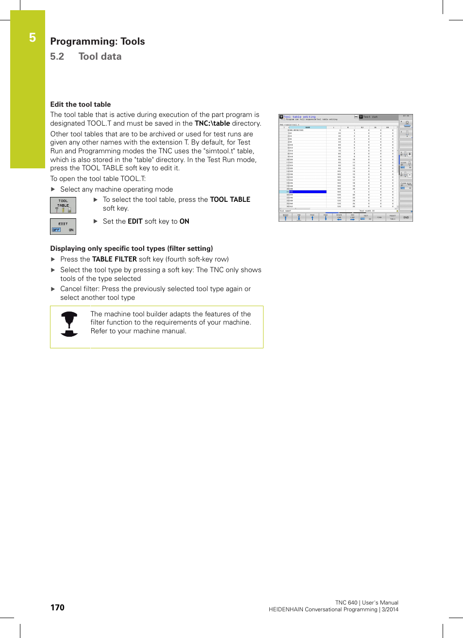 Programming: tools 5.2 tool data | HEIDENHAIN TNC 640 (34059x-04) User Manual | Page 170 / 679