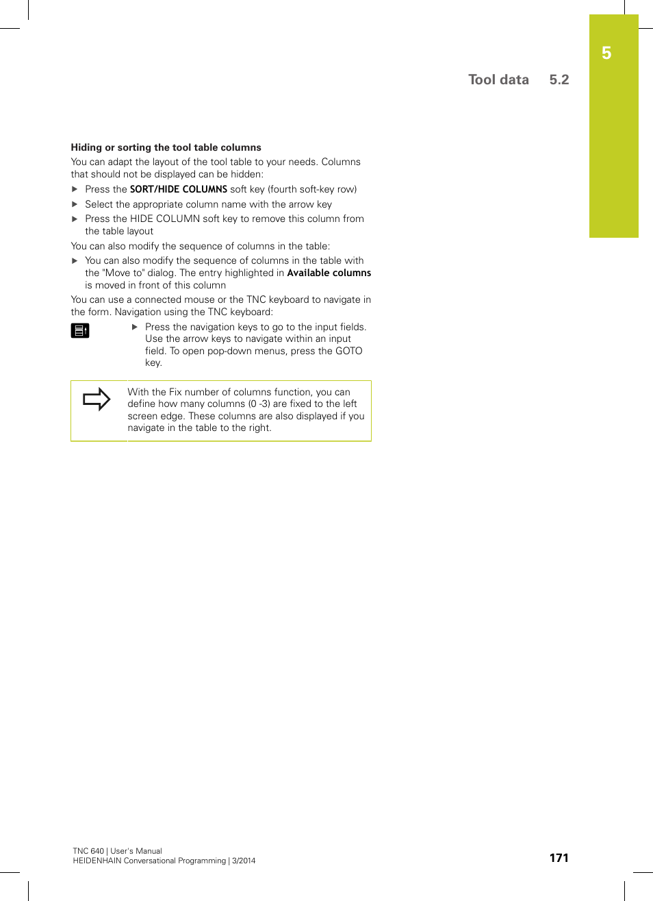 Tool data 5.2 | HEIDENHAIN TNC 640 (34059x-04) User Manual | Page 171 / 679