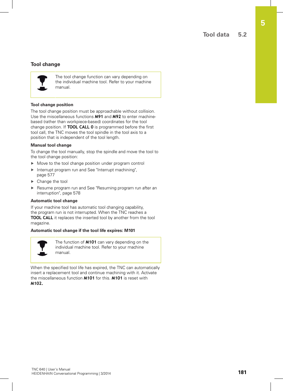 Tool change, Tool data 5.2 | HEIDENHAIN TNC 640 (34059x-04) User Manual | Page 181 / 679