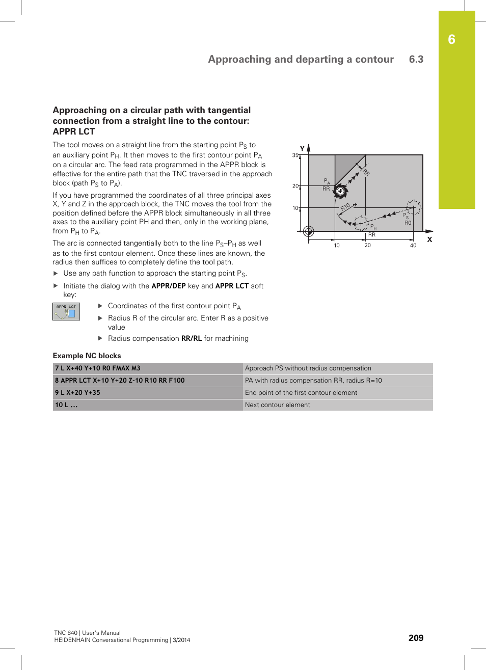 Approaching and departing a contour 6.3 | HEIDENHAIN TNC 640 (34059x-04) User Manual | Page 209 / 679