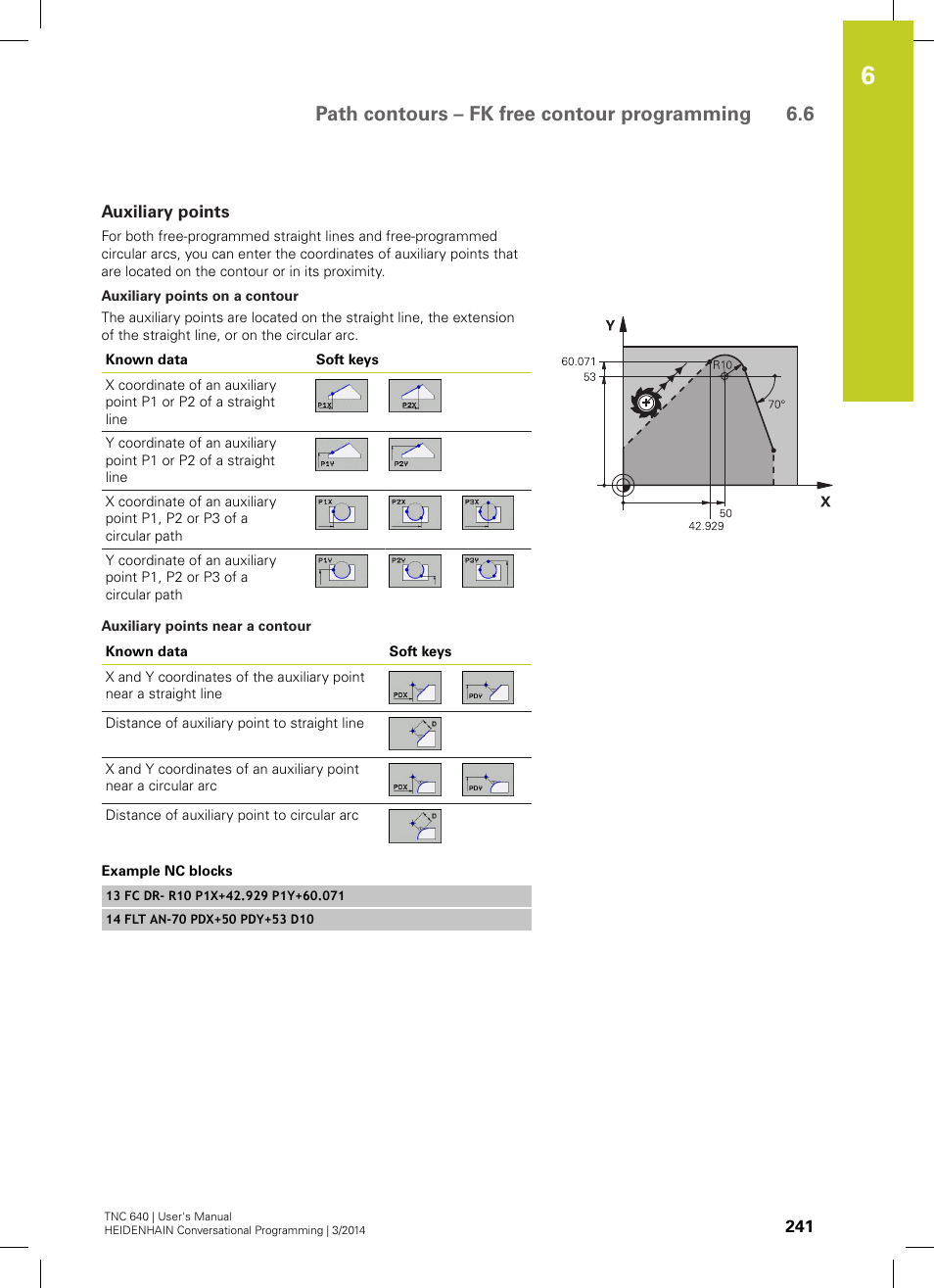 Auxiliary points, Path contours – fk free contour programming 6.6 | HEIDENHAIN TNC 640 (34059x-04) User Manual | Page 241 / 679