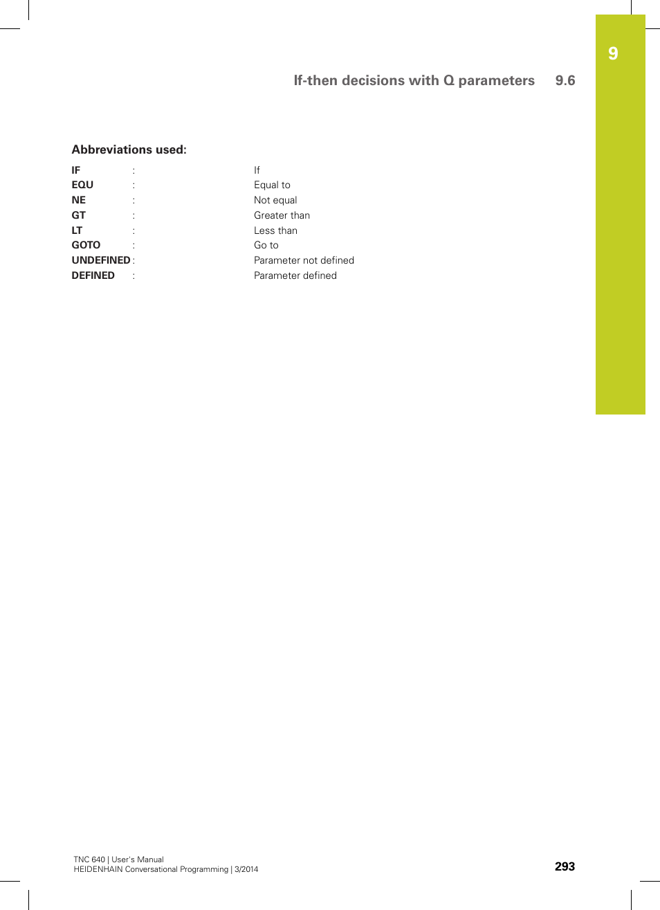 Abbreviations used, If-then decisions with q parameters 9.6 | HEIDENHAIN TNC 640 (34059x-04) User Manual | Page 293 / 679