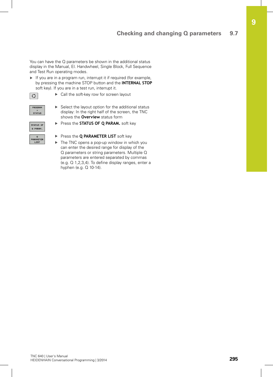 Checking and changing q parameters 9.7 | HEIDENHAIN TNC 640 (34059x-04) User Manual | Page 295 / 679