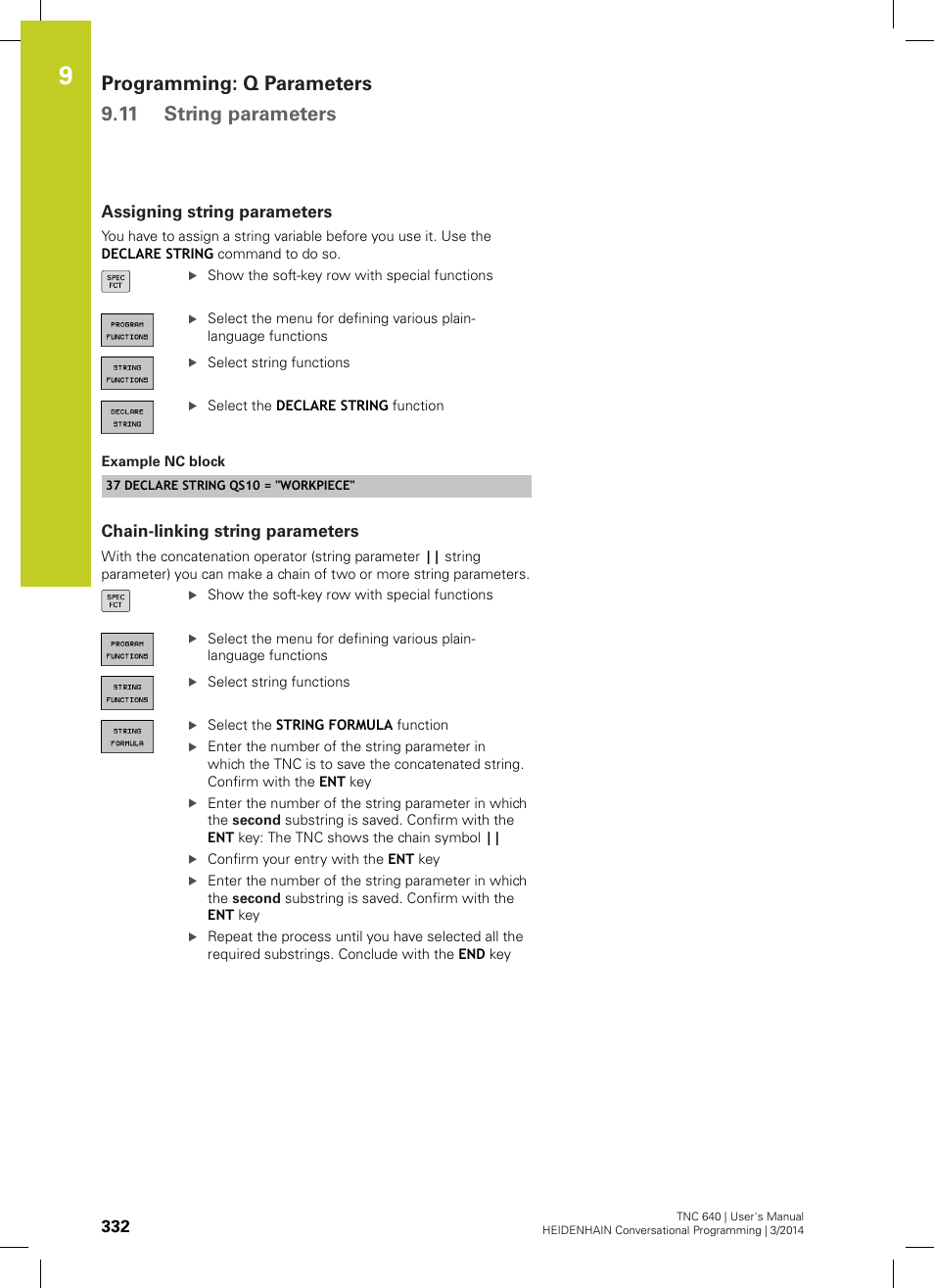 Assigning string parameters, Chain-linking string parameters, Programming: q parameters 9.11 string parameters | HEIDENHAIN TNC 640 (34059x-04) User Manual | Page 332 / 679