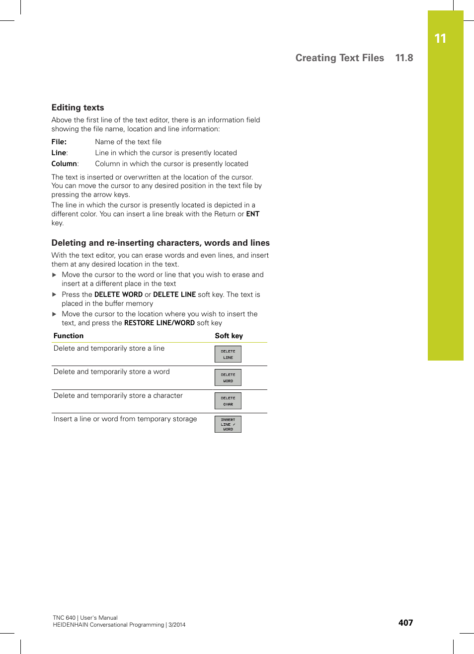 Editing texts, Creating text files 11.8 | HEIDENHAIN TNC 640 (34059x-04) User Manual | Page 407 / 679