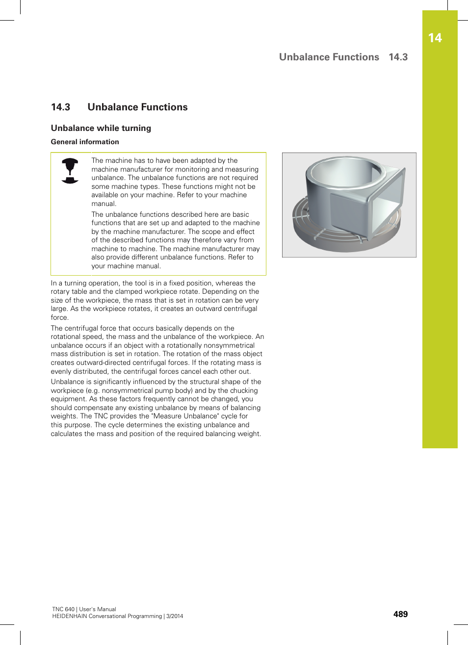 3 unbalance functions, Unbalance while turning, Unbalance functions | Unbalance functions 14.3 | HEIDENHAIN TNC 640 (34059x-04) User Manual | Page 489 / 679