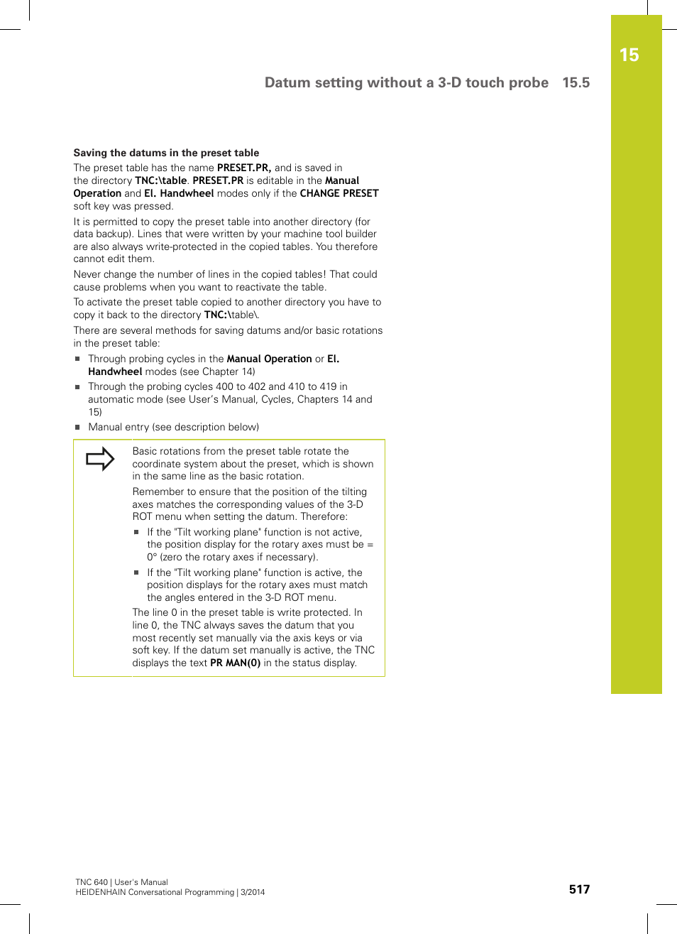 Datum setting without a 3-d touch probe 15.5 | HEIDENHAIN TNC 640 (34059x-04) User Manual | Page 517 / 679