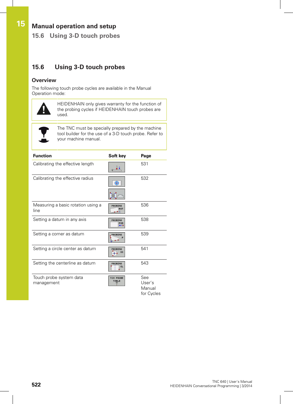6 using 3-d touch probes, Overview, Using 3-d touch probes | HEIDENHAIN TNC 640 (34059x-04) User Manual | Page 522 / 679