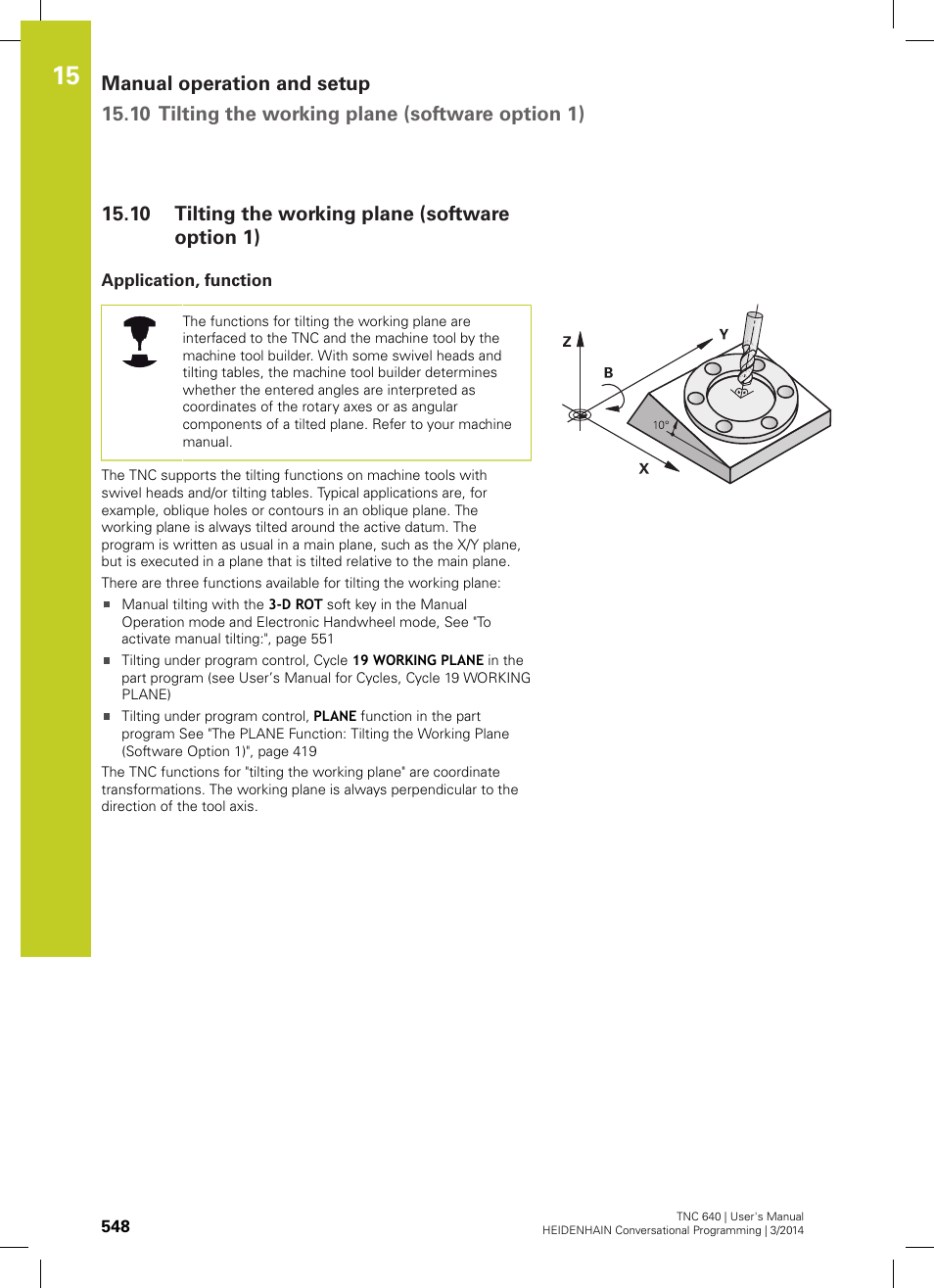 10 tilting the working plane (software option 1), Application, function, Tilting the working plane (software option 1) | HEIDENHAIN TNC 640 (34059x-04) User Manual | Page 548 / 679