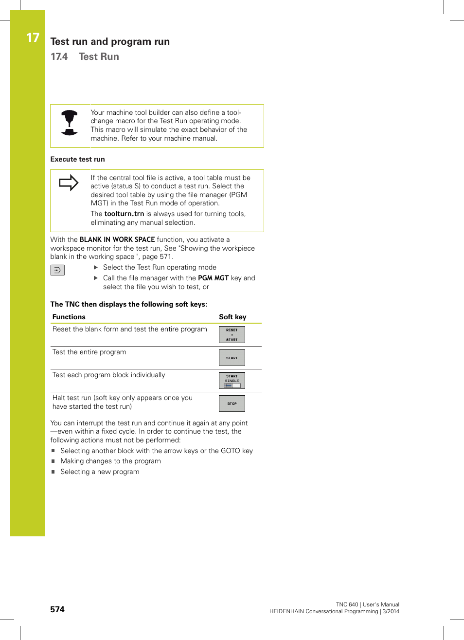 Test run and program run 17.4 test run | HEIDENHAIN TNC 640 (34059x-04) User Manual | Page 574 / 679