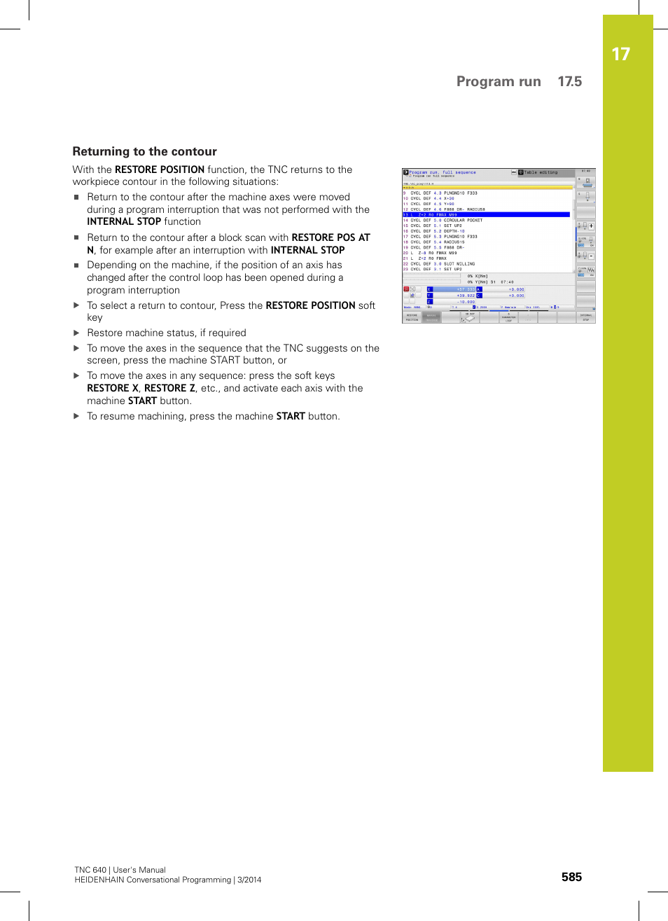Returning to the contour, Program run 17.5 | HEIDENHAIN TNC 640 (34059x-04) User Manual | Page 585 / 679