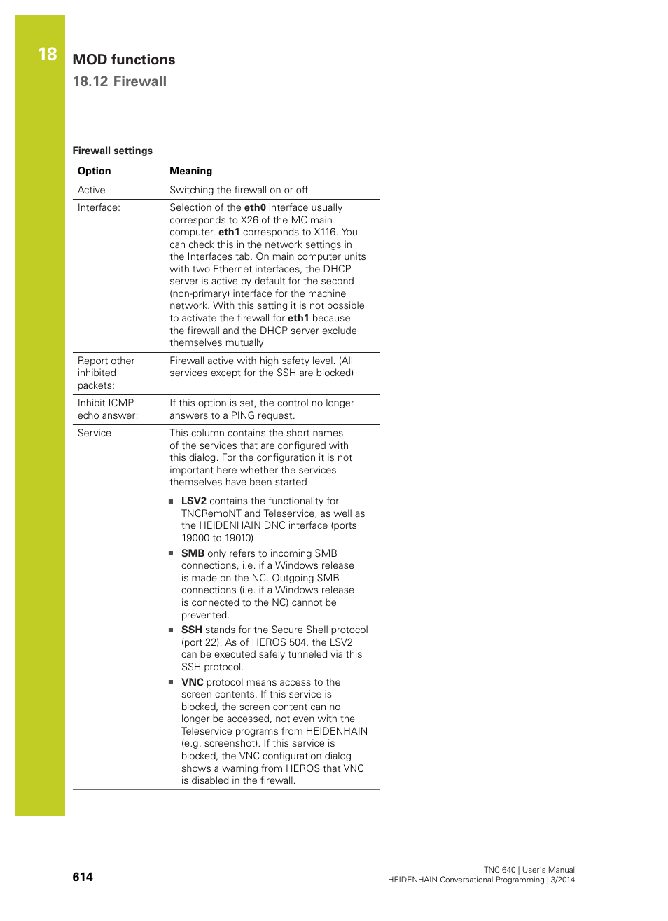 Mod functions 18.12 firewall | HEIDENHAIN TNC 640 (34059x-04) User Manual | Page 614 / 679