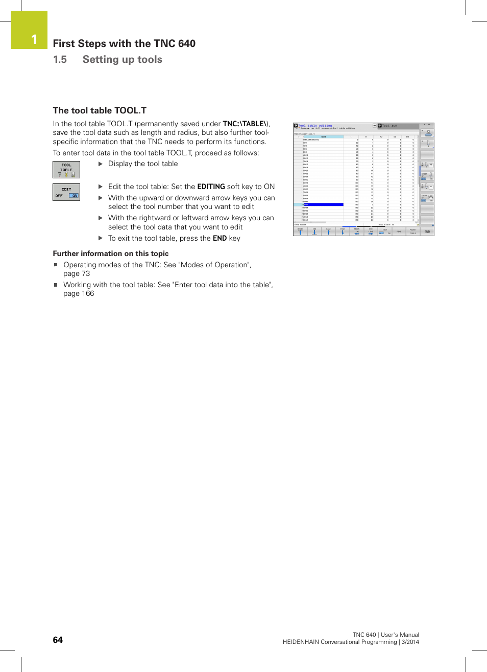 The tool table tool.t | HEIDENHAIN TNC 640 (34059x-04) User Manual | Page 64 / 679