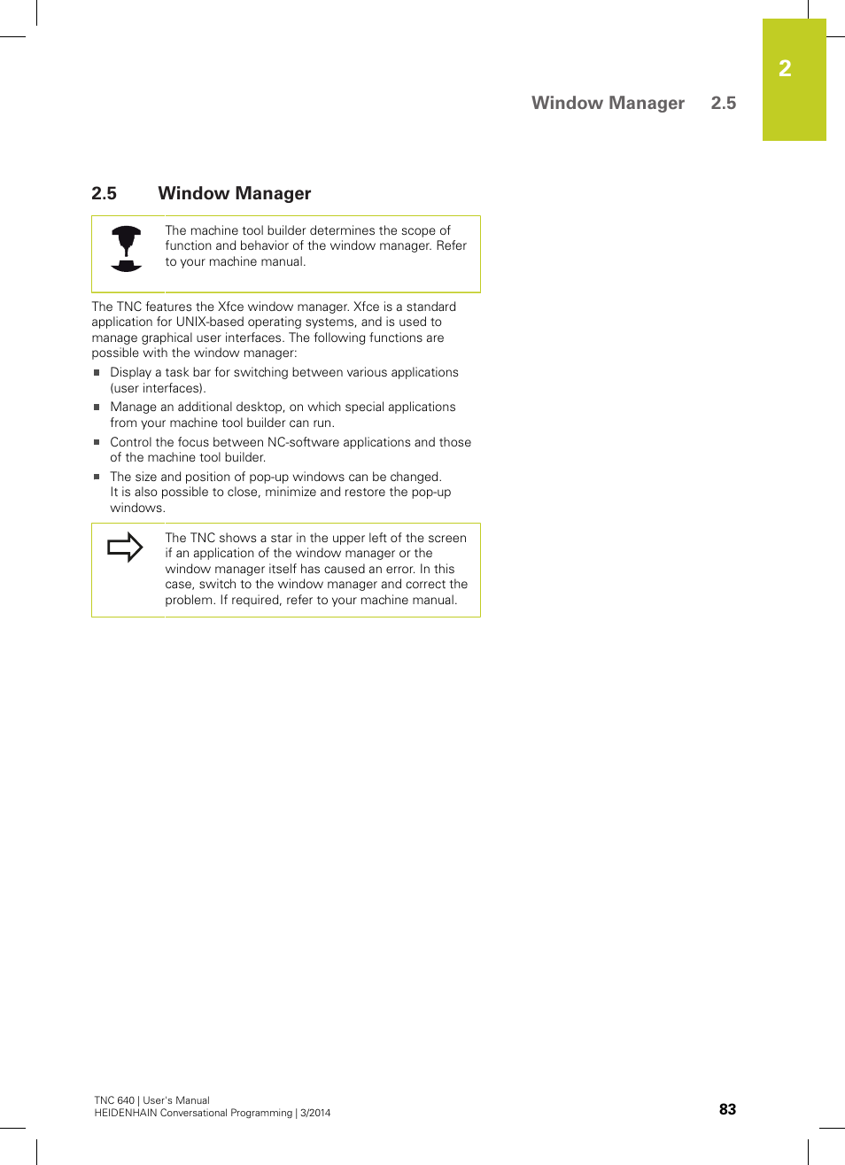 5 window manager, Window manager, Window manager 2.5 | HEIDENHAIN TNC 640 (34059x-04) User Manual | Page 83 / 679