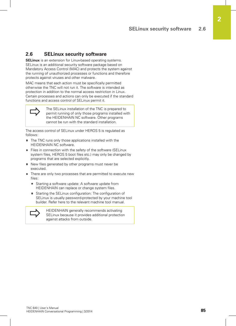 6 selinux security software, Selinux security software, Selinux security software 2.6 | HEIDENHAIN TNC 640 (34059x-04) User Manual | Page 85 / 679