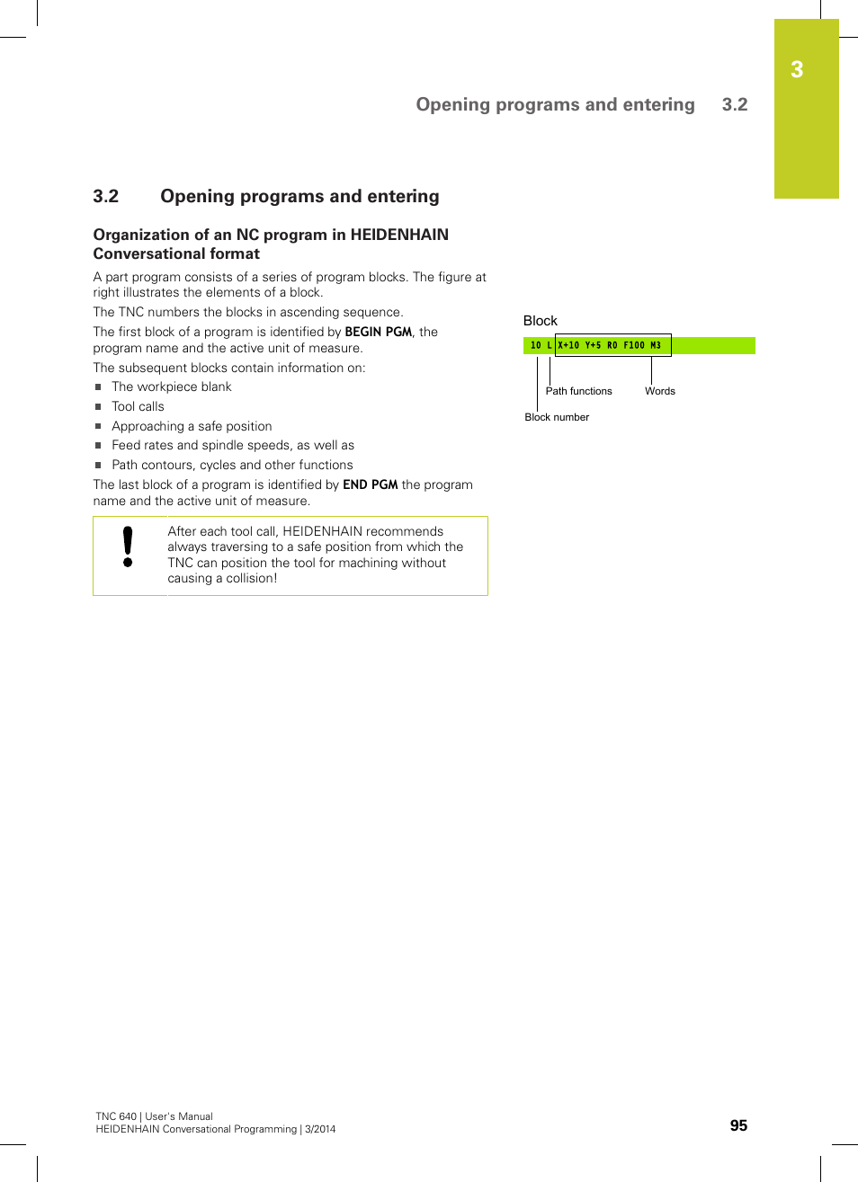 2 opening programs and entering, Opening programs and entering, W program: see "opening programs and entering | Opening programs and entering 3.2 | HEIDENHAIN TNC 640 (34059x-04) User Manual | Page 95 / 679
