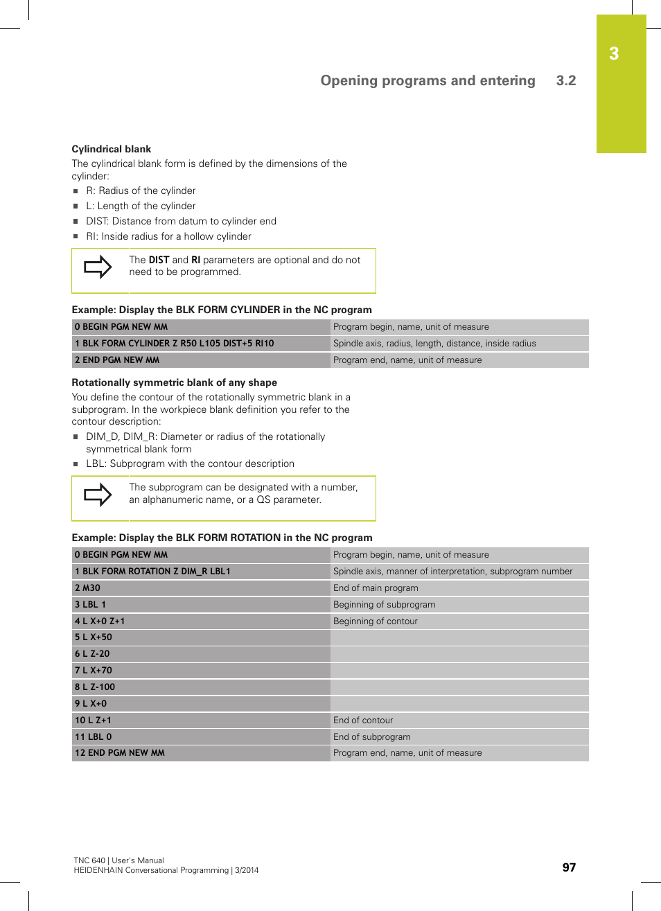 Opening programs and entering 3.2 | HEIDENHAIN TNC 640 (34059x-04) User Manual | Page 97 / 679