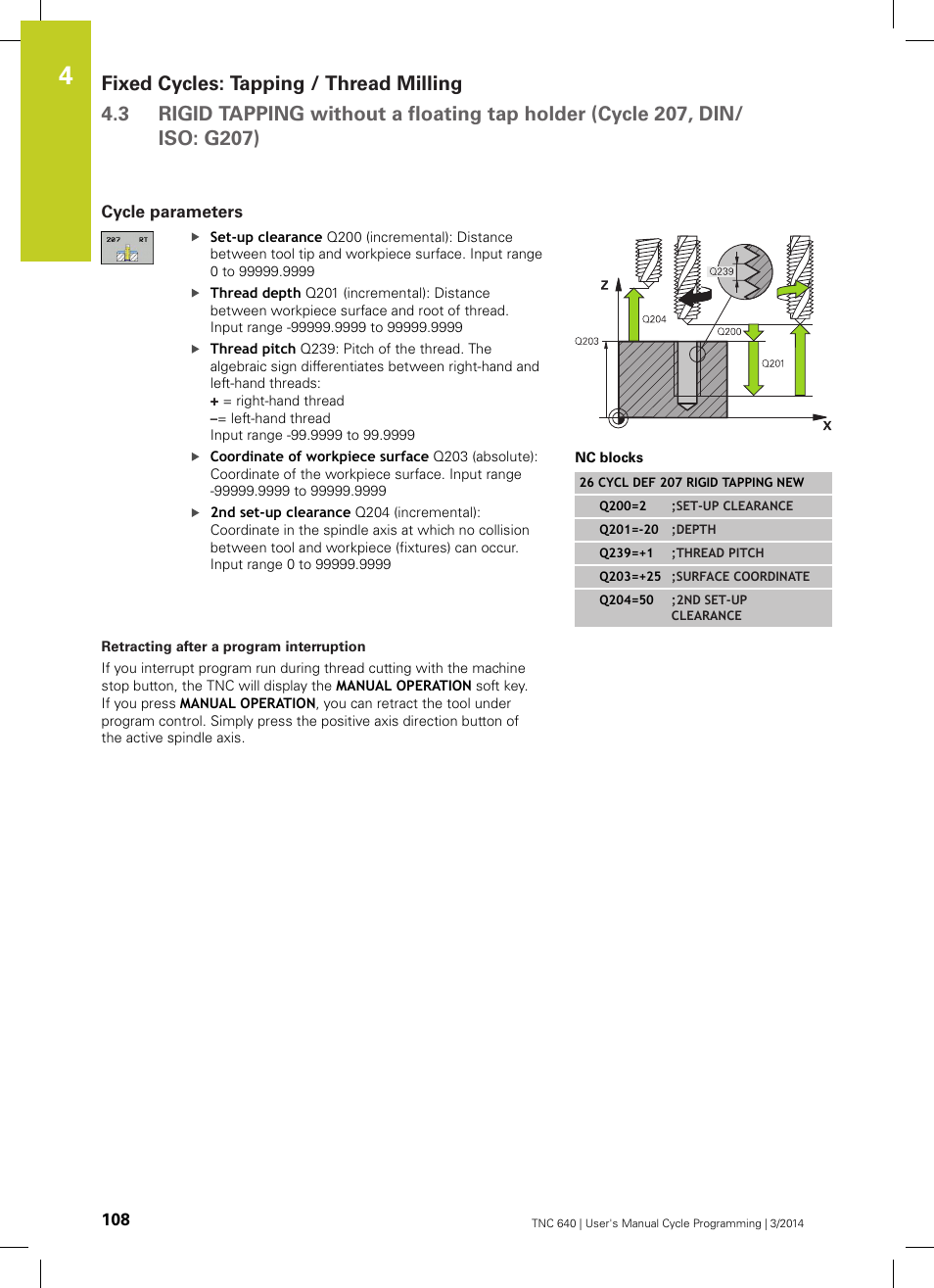 Cycle parameters, Retracting after a program interruption | HEIDENHAIN TNC 640 (34059x-04) Cycle programming User Manual | Page 108 / 603