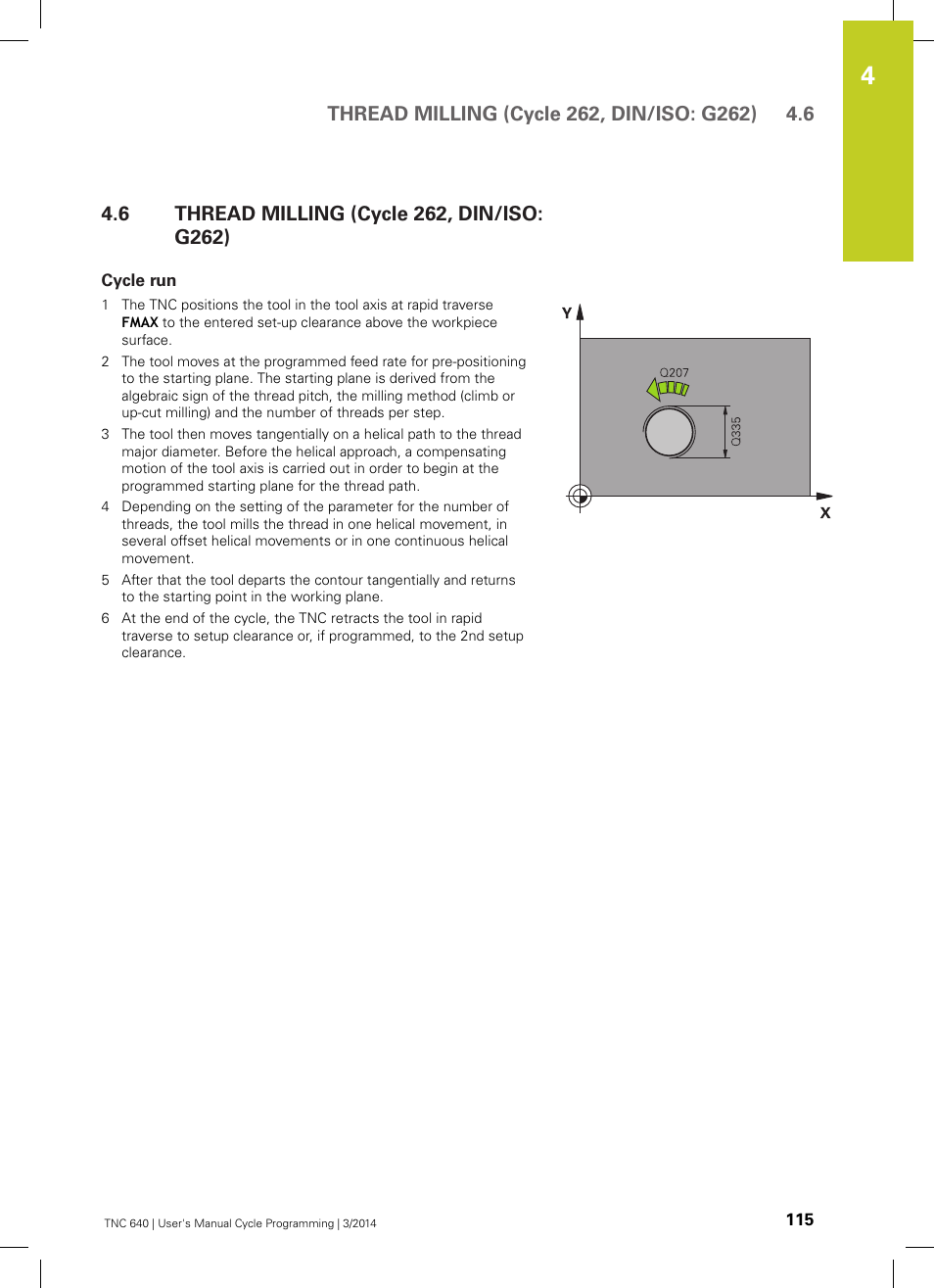 6 thread milling (cycle 262, din/iso: g262), Cycle run, Thread milling (cycle 262, din/iso: g262) | HEIDENHAIN TNC 640 (34059x-04) Cycle programming User Manual | Page 115 / 603