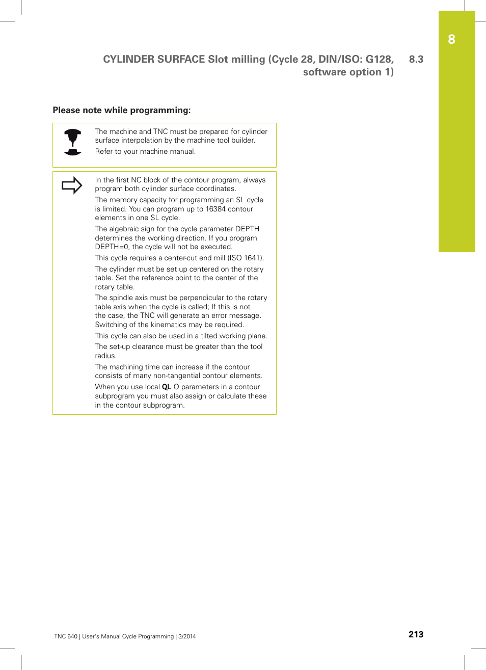 Please note while programming | HEIDENHAIN TNC 640 (34059x-04) Cycle programming User Manual | Page 213 / 603